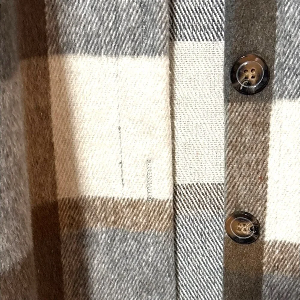 Plaid Button-Up Longline Shirt Jacket XXL Beige & Gray Casual Outerwear - Picture 2 of 6